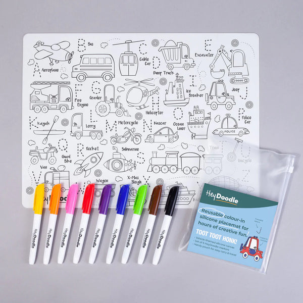 Silicone Colouring Mat ~ ABC Toot Toot Honk - Little Gumnut Co.