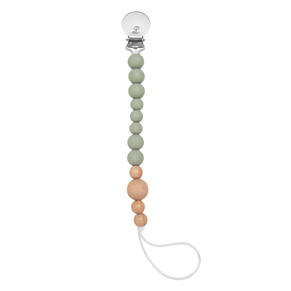 Silicone & Wood Beaded Pacifier Clip - Sage - Little Gumnut Co.